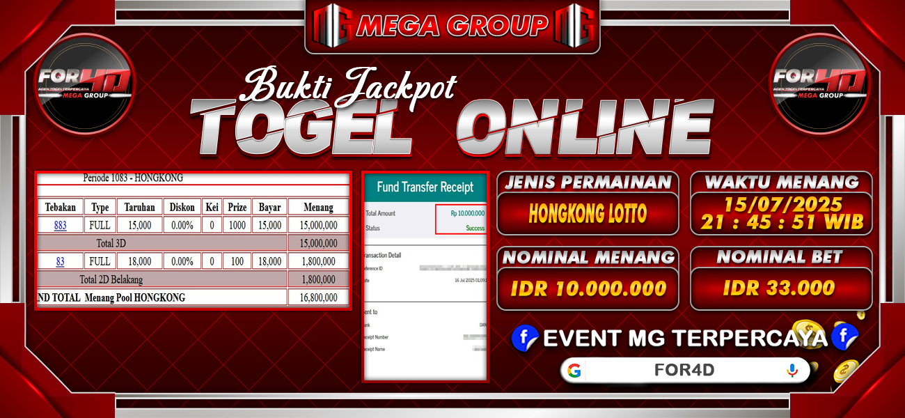 Bukti JP situs For4D hari Rabu, 16 Juli 2025