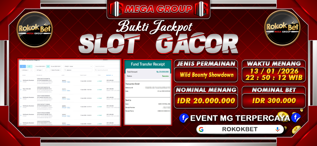 Bukti JP situs Rokokbet hari Selasa, 13 Januari 2026