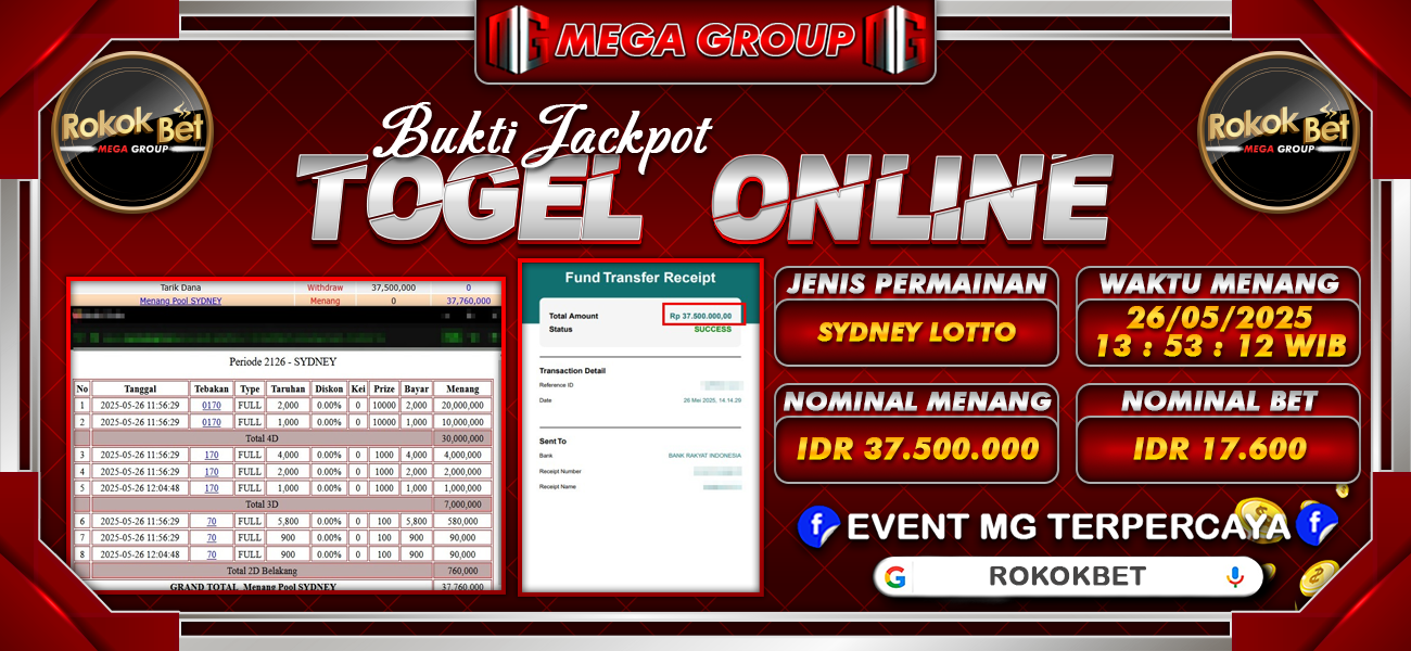 Bukti JP situs Rokokbet hari Senin, 26 Mei 2025