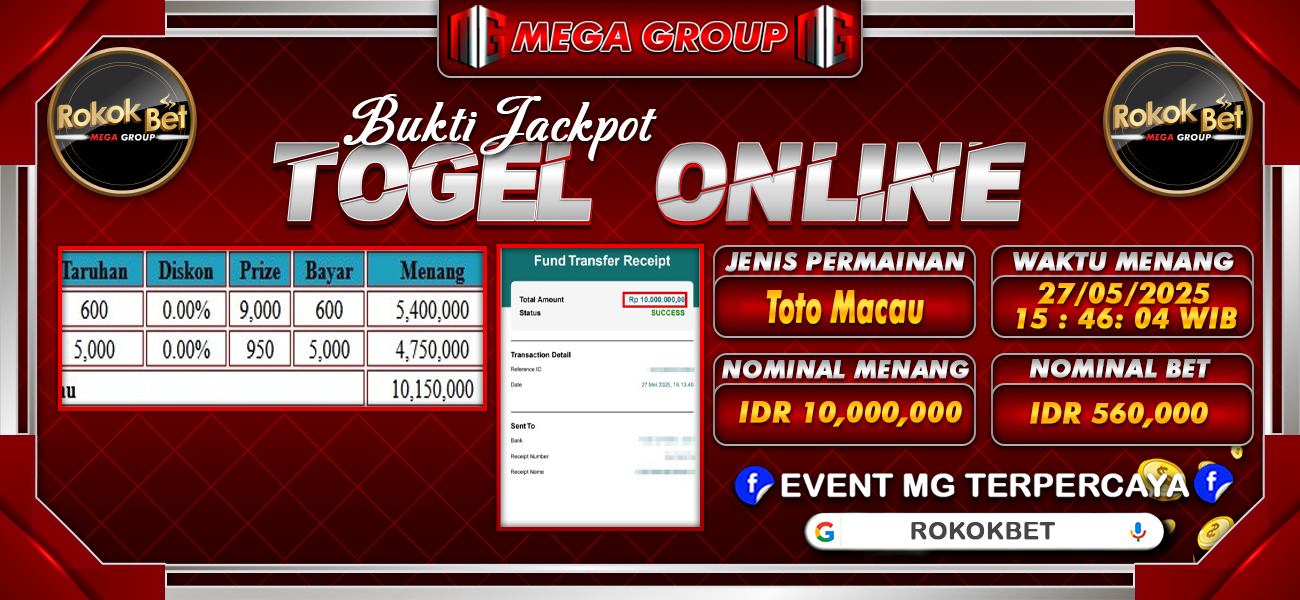 Bukti JP situs Rokokbet hari Selasa, 27 Mei 2025