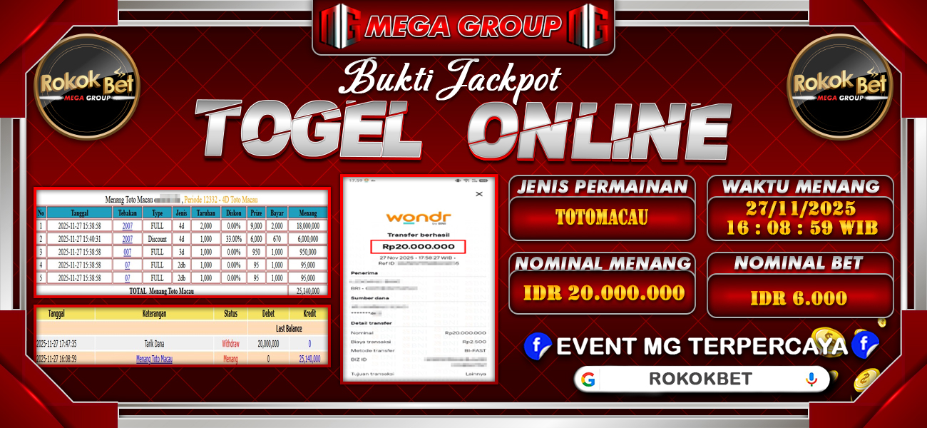 Bukti JP situs Rokokbet hari Kamis, 27 November 2025