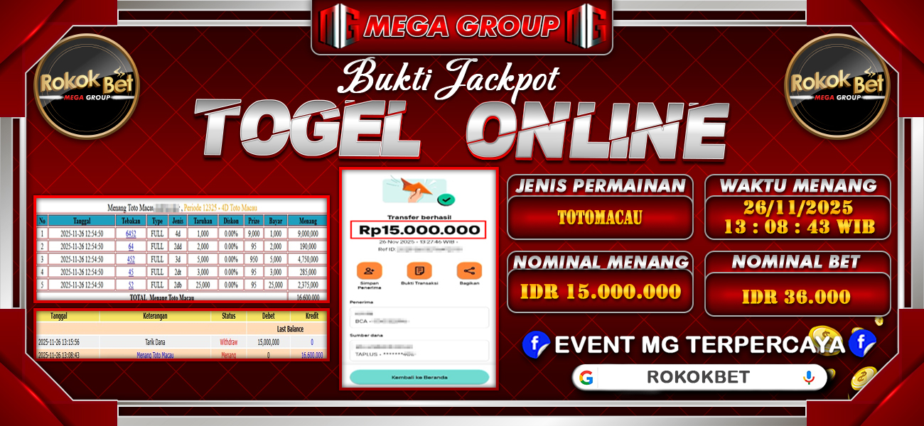 Bukti JP situs Rokokbet hari Rabu, 26 November 2025