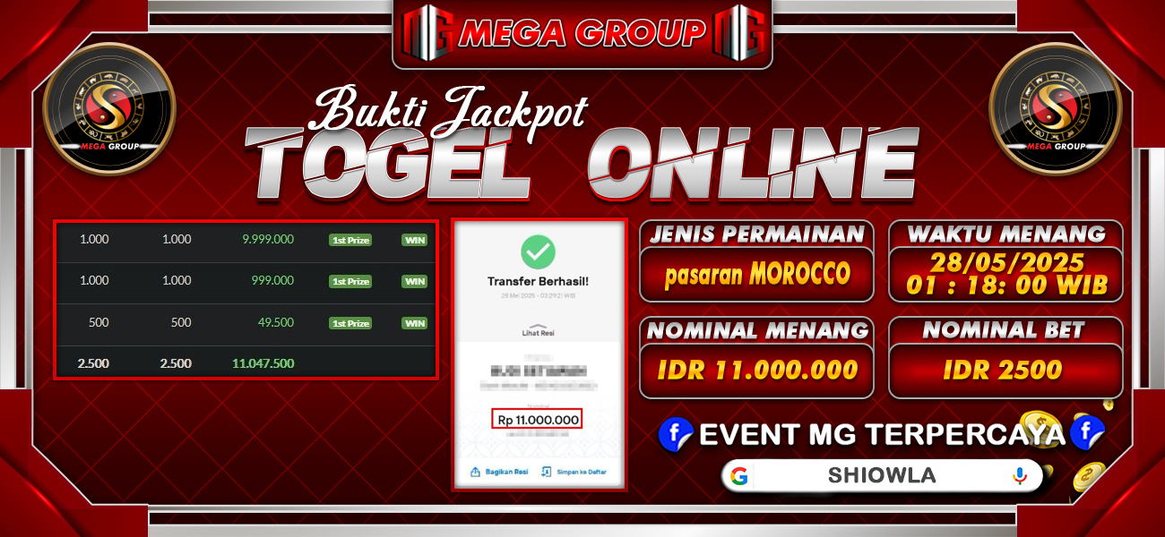 Bukti JP situs Shiowla hari Rabu, 28 Mei 2025