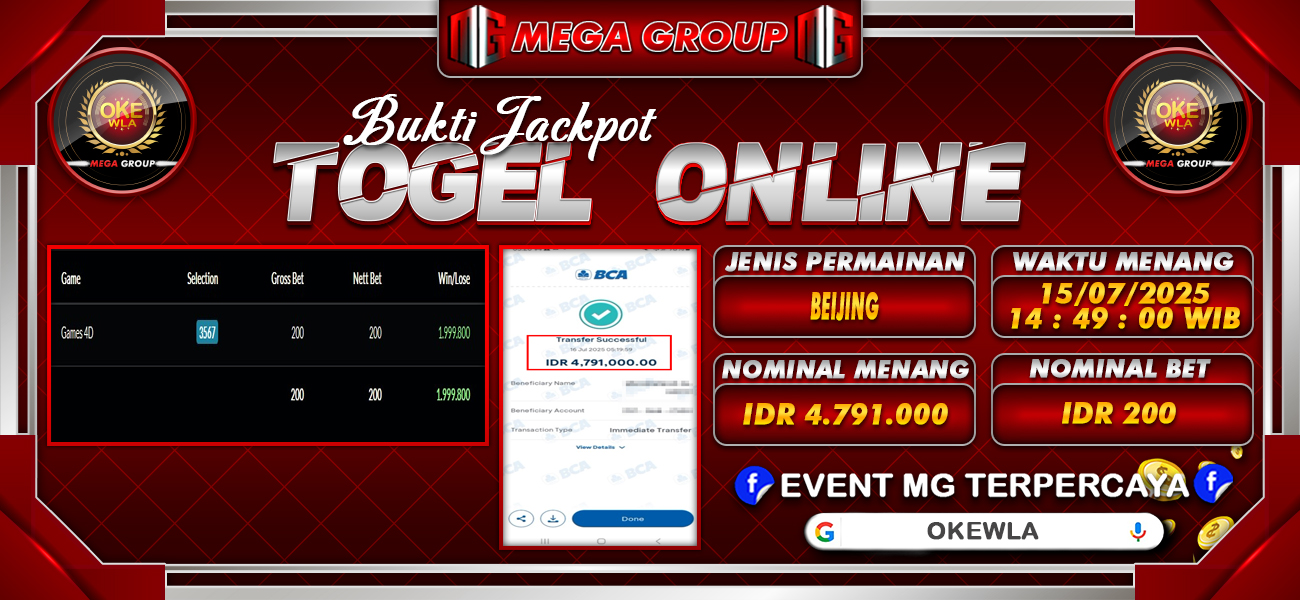 Bukti JP situs Okewla hari Rabu, 16 Juli 2025