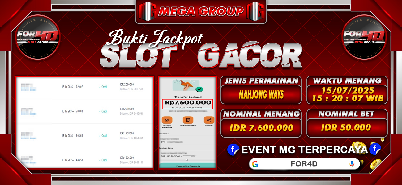 Bukti JP situs For4D hari Selasa, 15 Juli 2025