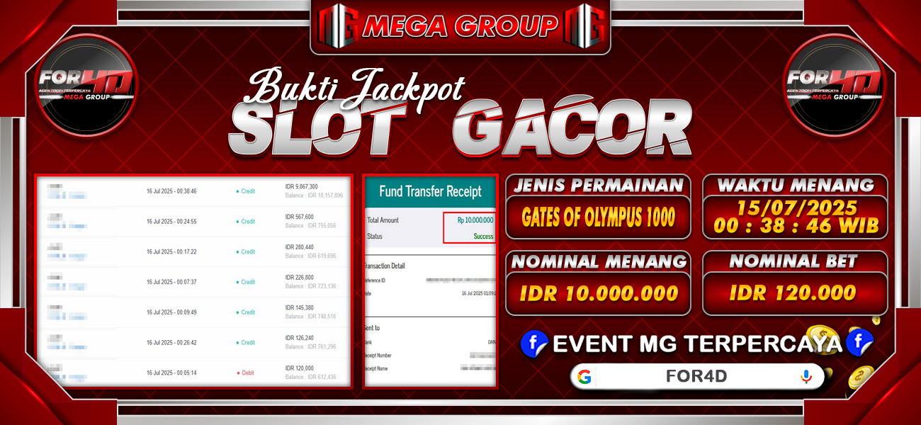 Bukti JP situs For4D hari Rabu, 16 Juli 2025