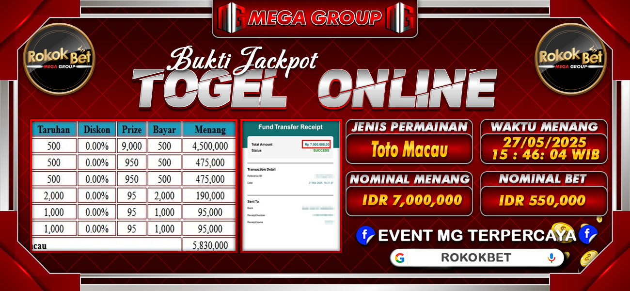 Bukti JP situs Rokokbet hari Selasa, 27 Mei 2025
