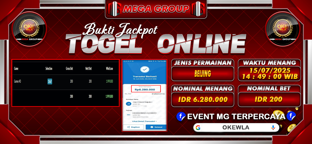 Bukti JP situs Okewla hari Rabu, 16 Juli 2025