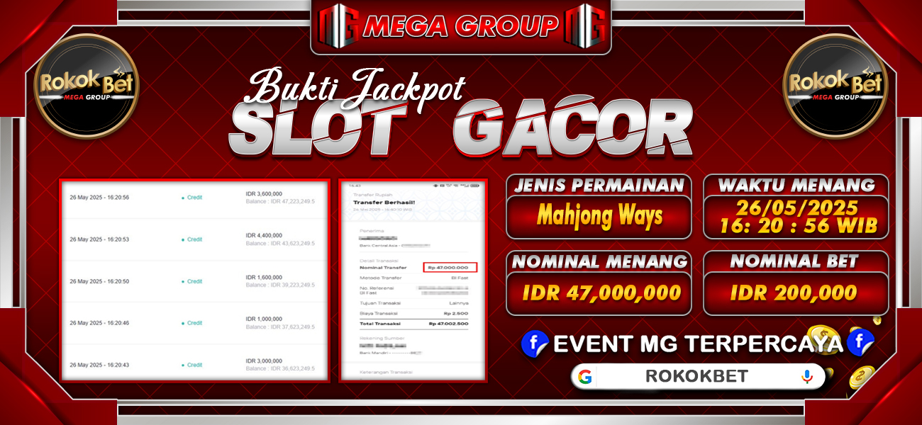 Bukti JP situs Rokokbet hari Senin, 26 Mei 2025