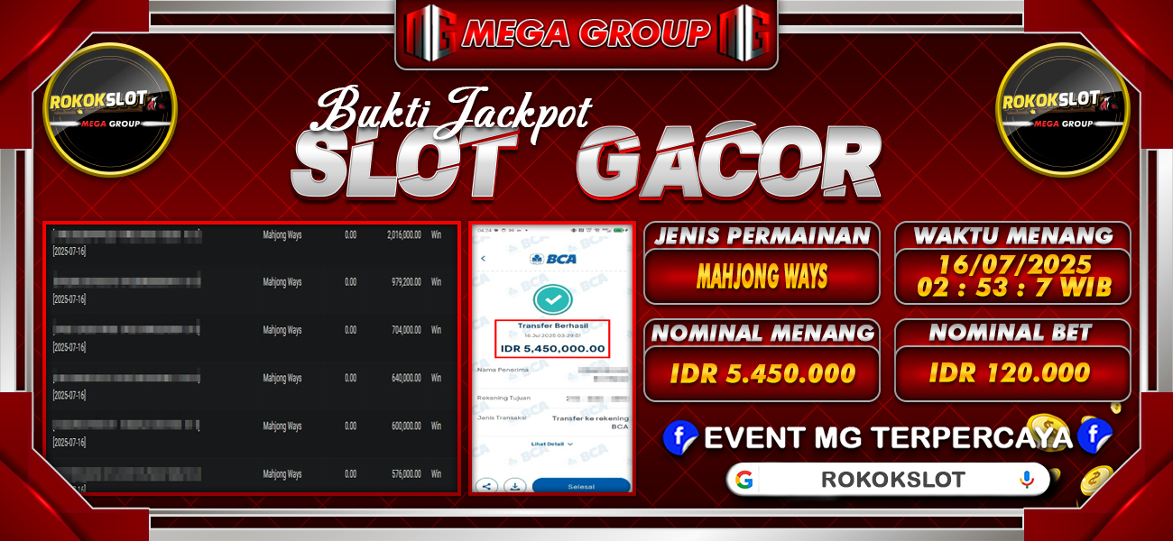 Bukti JP situs Rokokslot hari Rabu, 16 Juli 2025