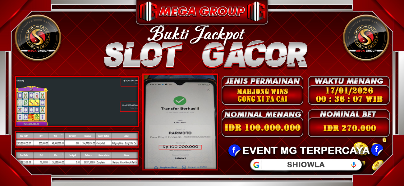 Bukti JP situs Shiowla hari Sabtu, 17 Januari 2026